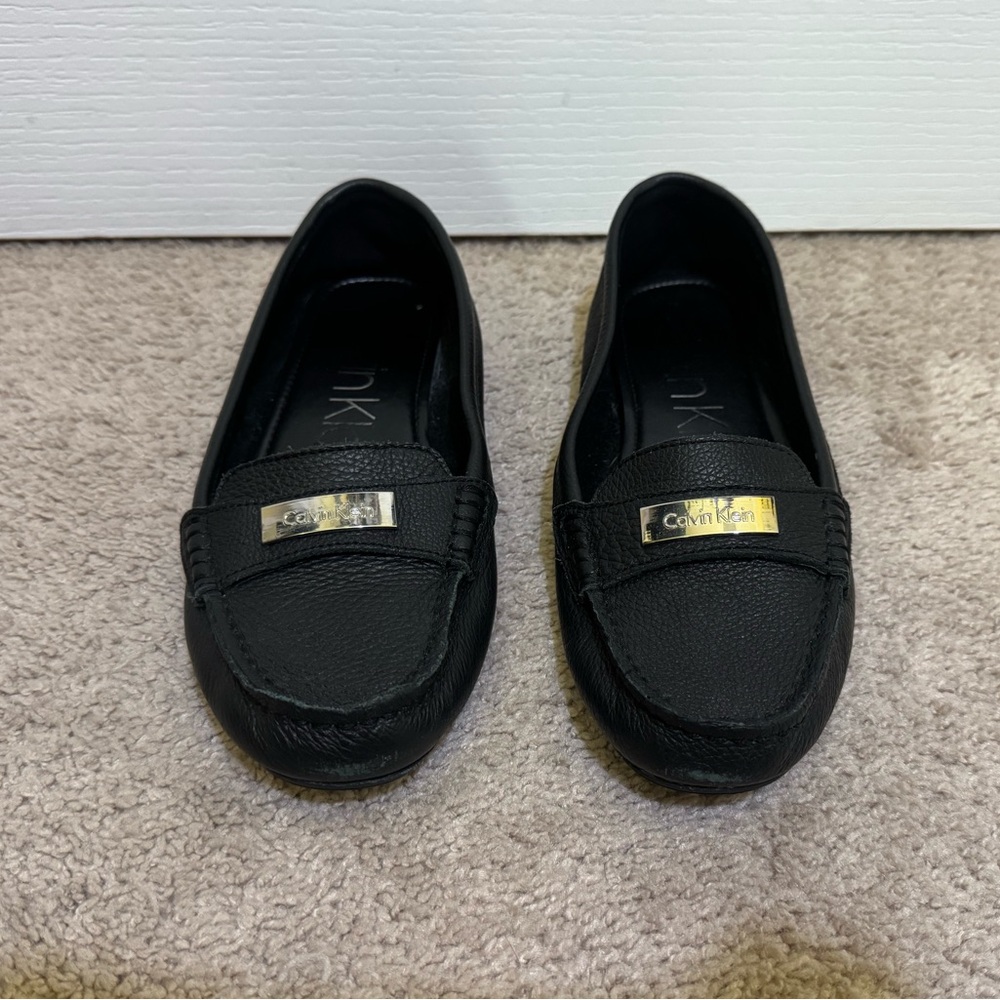 Calvin Klein Black Leather Loafers with Silver Detail